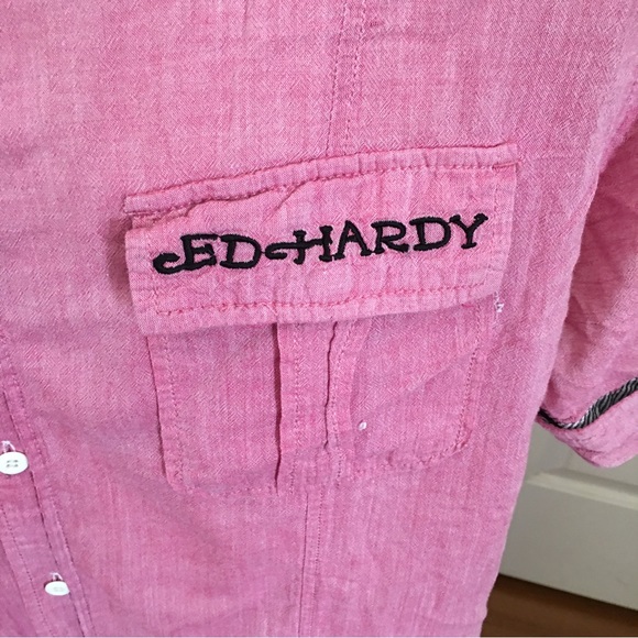 Ed Hardy Button Up SURF HARDY Mens Shirt***BLING & POP OF COLOR*** - Picture 6 of 13
